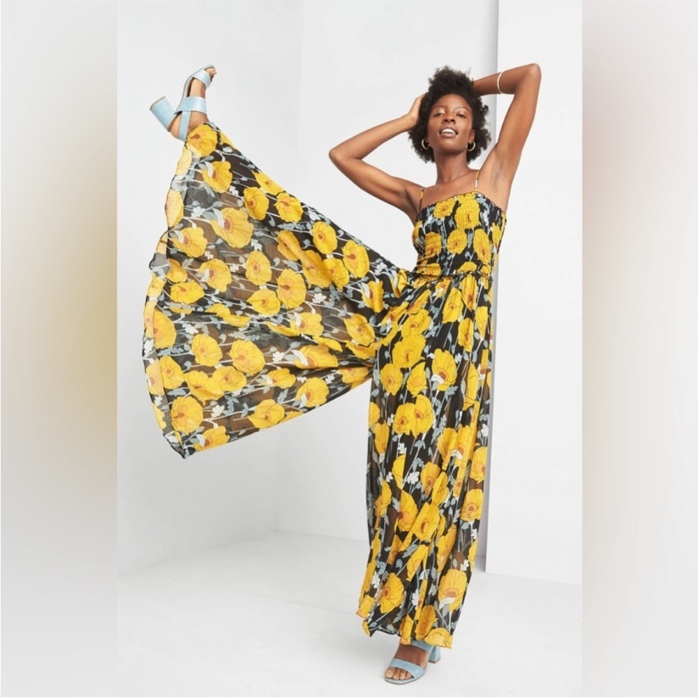 Free People Sophia Wide Leg Smocked Bodice Yellow Free Spirit Boho Cottagecore